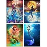 HaiMay 4 Pack DIY 5D Diamond Painting by Number Kits Full Drill Embroidery Pictures Arts Craft for Home Wall Decoration, Mermaid(10 × 12 inch)