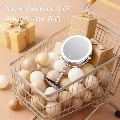 Auxmir 1X/30X Magnifying Mirror with Light, 9” Adjustable Height Makeup Mirror, Rechargeable Lighted Mirror with 3 Color Modes & Dimmable, Double Sided Vanity Mirror for Shaving, Tweezing