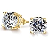 ADAIER Hypoallergenic Cubic Zirconia Stud Earrings for Women & Men 24K Gold Plated Sterling Silver Post, Big Brilliant CZ Simulated Diamond Halo Studs Sensitive Ear Friendly Fashion Jewelry Gift (SE-30F)