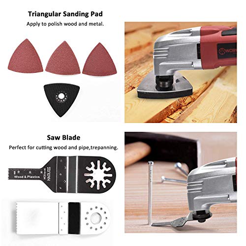 WORKSITE DMT123 Multi-Purpose Oscillating Tool Kit with Saw Blade, Triangular Sanding Pad and Carry Bag