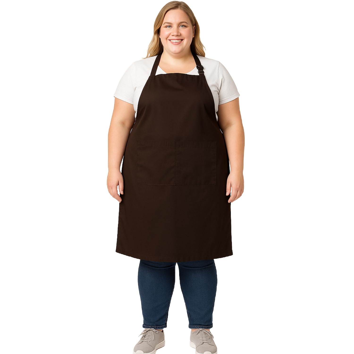 Urby Kitchen Cooking Aprons for Women with Pockets Plus Size, Ideal For XL XXL or Waist W38+. Extra Large and Long Also Fits Big and Tall Men, or Use As Full Coverage Apron. (Brown)