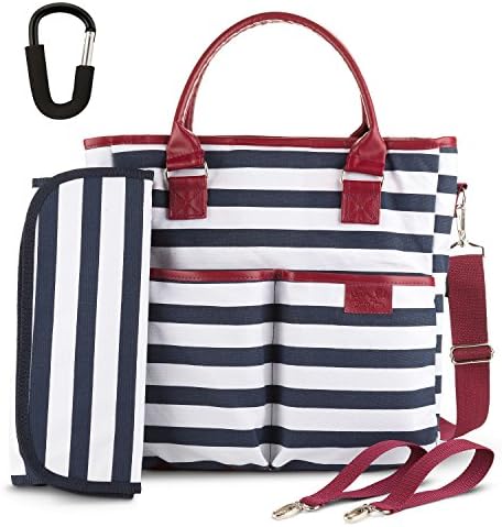 BabyTom Baby Diaper Bags Designer , Durable Zippered Zebra Canvas Bag - Bonus - Big Stroller Hook &amp; Padded Changing Mat - Cute Tote/Messenger Bag For Women &amp; Men, Girls &amp; Boys