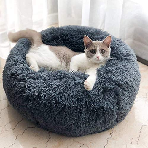 ITODA Soft Pet Bed for Cats and Small Medium Dogs Cuddler Cat Calming Bed Round Cushion Nest Bed Portable Cat Dog Puppy Bed Sofa Sleeping Bed Warm Plush Pad Mat Cozy Bed