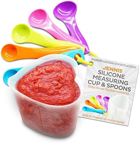 Jennis Measuring Cups and Spoons, Easy Pour, Child Safe, Silicone