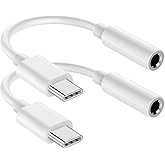 USB C to 3.5mm Audio Headphone Jack Adapter (2Pack), Aux to USB C Dongle Cord Cable Compatible with iPhone 17/16/15, iPad Pro