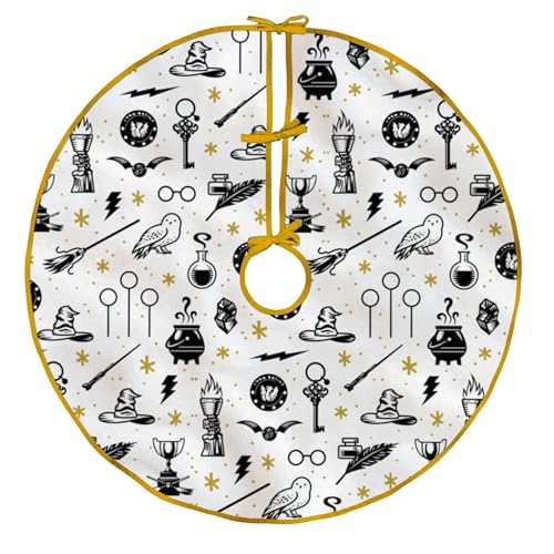 Hallmark Harry Potter Christmas Tree Skirt, Plush Fabric, White, Gold