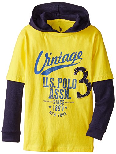 U.S. Polo Assn. Big Boys' Hooded Hangdown T-Shirt, Preppy Yellow, 10/12