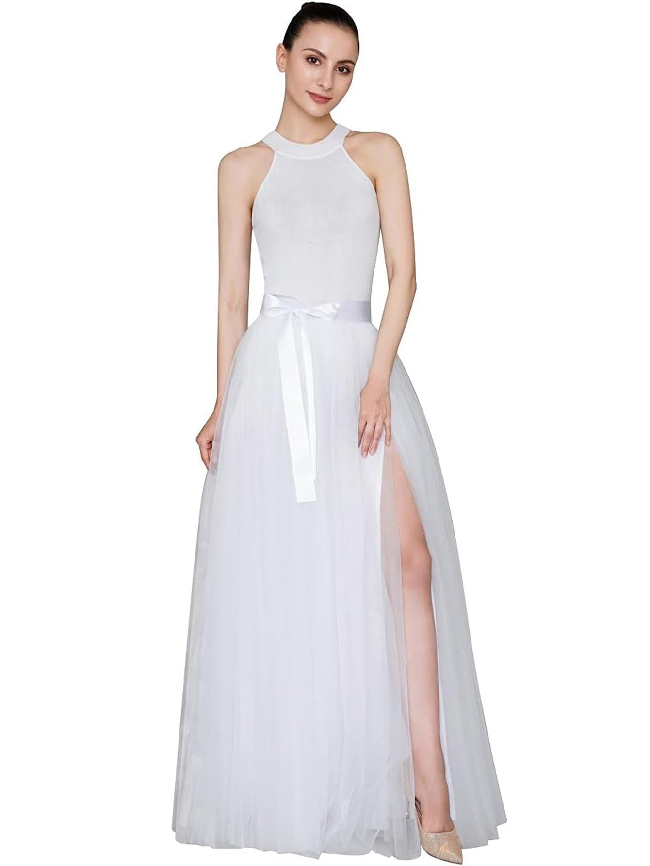 Photo 1 of ELAWBTY Split Floor Length Tulle Skirt for Evening Party Wedding Cosplay Prom White XL-XXL