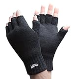 Mens 3M Thinsulate 40 gram Thermal Insulated Black Knit Winter Fingerless Gloves