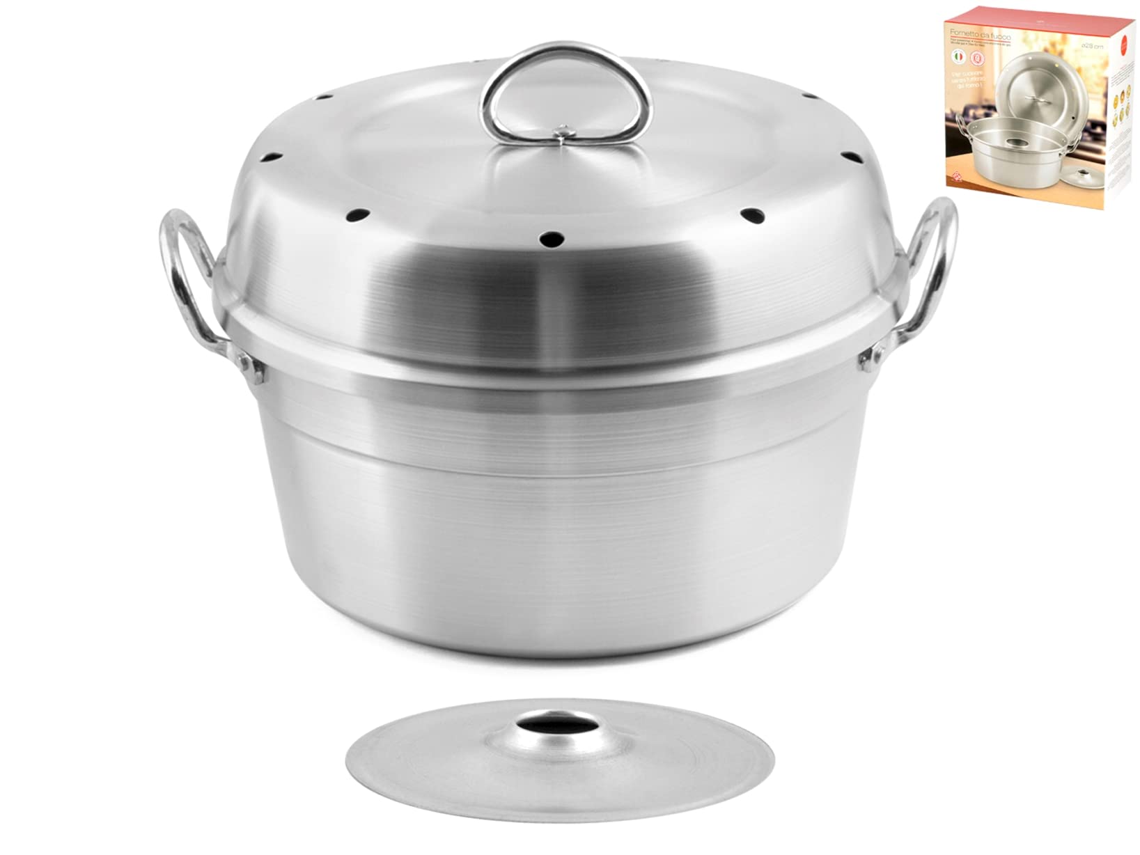 HOME - Cake Dish for Baking in Gas Oven, Aluminium with Lid 28 cm, Silver