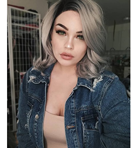 Vedar Beauty Ombre Grey Hair Short Bob Synthetic Lace Front Wigs