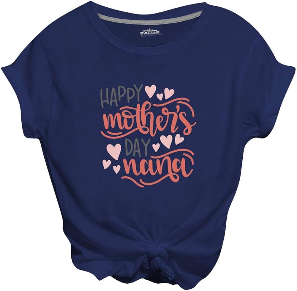 Aniywn Womens Baggy Short Sleeve Tops for Mother's Day Casual Funny Letter Printed O-Neck T-Shirt for Mom