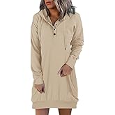 Linkpig Long Sleeve Hoodies Dress for Women Button Oversized Sweatshirts Fall Winter Trendy Casual Long Sweater Dresses