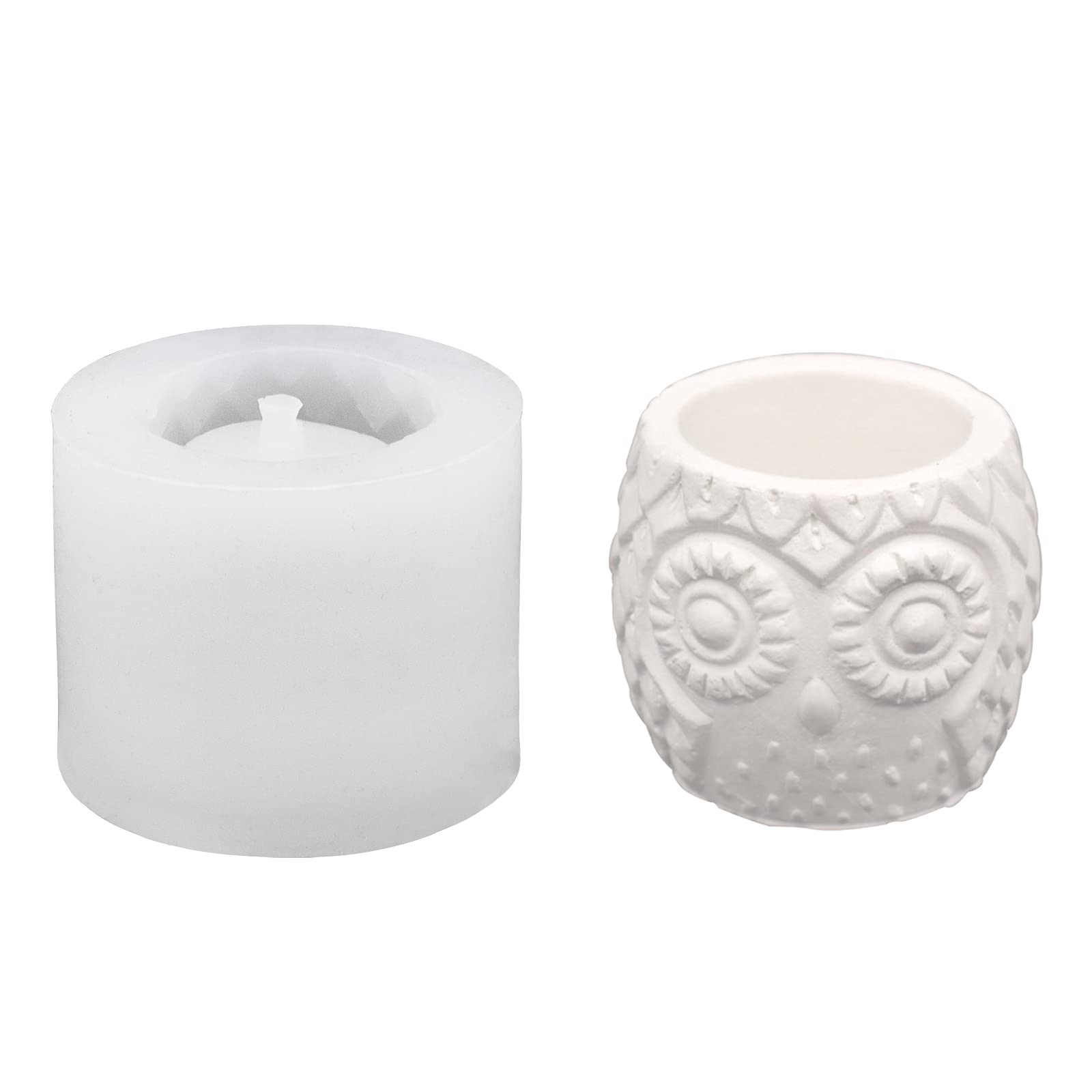 WANDIC Flower Pot Mold, 1 Piece Owl Concrete Silicone Mold with Drainage Hole, Succulent Planter Mold For DIY Epoxy Resin Clay Ashtray Candle Soap Pen Holder