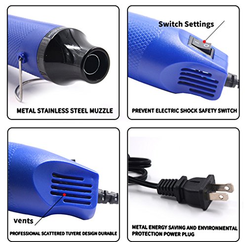 Heat Gun,mofa Hot Air Gun Tools Shrink Gun with Stand For DIY Embossing And Drying Paint Multi-Purpose Electric Heating Nozzle 300W 110V(Blue,Black)