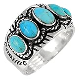Sterling Silver Turquoise Ring with Genuine Turquoise (Select Color) (Turquoise, 9)