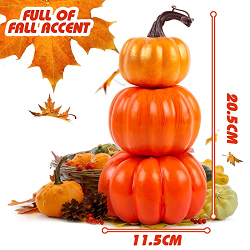 HAKACC Stacked Artificial Pumpkins, Pumpkin Tower 3 Layers Foam Pumpkin Set for Porch Home Thanksgiving Halloween Decoration