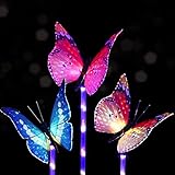 Solarmart Outdoor Garden Solar Lights - 3 Pack Fiber Optic Butterfly Solar Powered Lights, Color Changing LED Solar Stake Lights, with a Purple LED Light Stake for Garden, Patio, Backyard