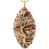SUNYIK Oval Stone Tree of Life Necklace,Handmade Copper Wire Wrapped Pendant Jewelry for Unisex
