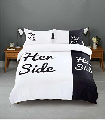 Mangogo Romantic Love 3pc His Her Side Pattern Simple Style Microfiber Duvet Cover Set Black/White King
