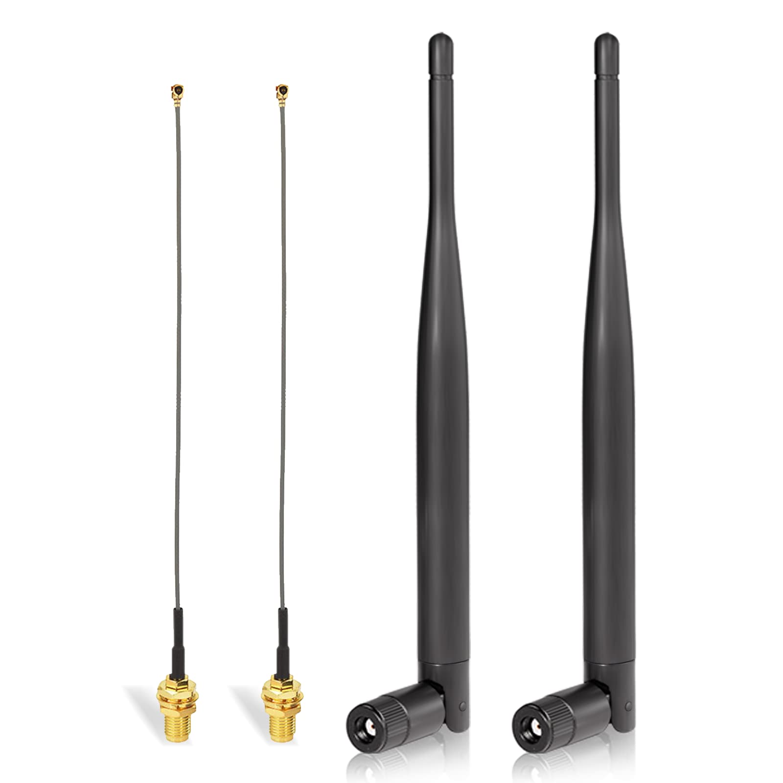 Bingfu External WiFi Antenna RP-SMA Male Aerial Dual Band 2.4GHz 5.8GHz 6dBi 15cm RP-SMA Female Pigtail Cable (2-Pack) for Intel Fenvi HP DELL Wireless Mini PCI Express PCIE Network Card