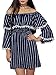 Yidarton Women Summer Chiffon Mini Dresses Off Shoulder Bell Sleeve Falbala Ruffles Tassel Striped Casual Dress