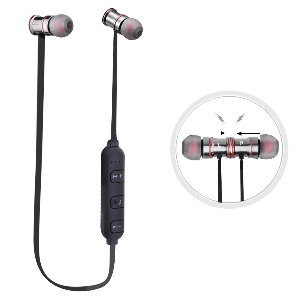 Ecandy Bluetooth Headsets,Wireless Stereo Bluetooth Headphones With Magnet Attraction,Sweatproof V4.1 Sports Earphones with Microphone for iPhone, Android Smartphones And Other Bluetooth Devices,Black