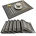 SINTELINE Placemats Easy to Clean Plastic dining table place mats Washable PVC Woven Vinyl Placemat for Kitchen Table Mats Set of 6(Silver, 6)