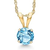 Gem Stone King 14K Yellow Gold Swiss Blue Topaz Pendant Necklace for Women | 0.36 Cttw | Gemstone November Birthstone | Round 4MM | With 18 Inch Chain