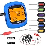 Bluetooth Meat Thermometer, Wireless Bluetooth Digital BBQ for Grilling Thermometer Smart with 6 Stainless Steel Probes Remoted Monitor for Cooking Smoker BBQ Kitchen Oven, Support IOS & Android