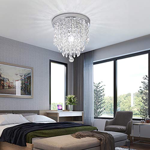 Aviat Crystal Chandelier Pendant Ceiling Lamp 1 Light,E12 Flush Mount Ceiling Round Lamp Aisle Light Fixture for Home Villa[Ship from US] (Silver) - Thumbnail 3