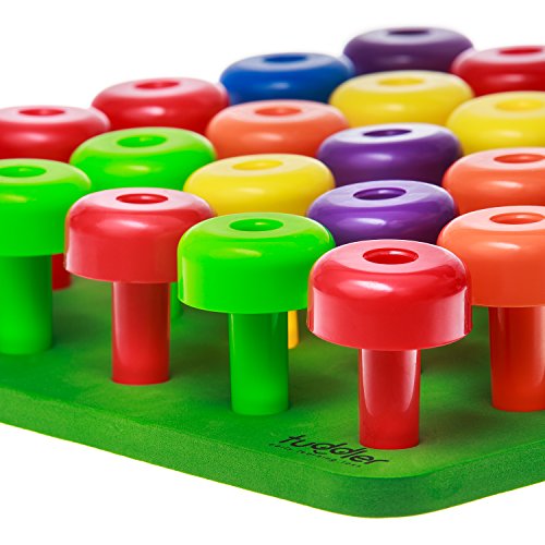 Toddler Peg Board Sensory Montessori Fine Motor Skills Educational Toys - 30 Stackable Pegs + Pattern Card + Drawstring Backpack + E-Book