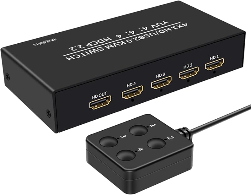 XYKJOBC 4x1 HDMI USB KVM Switch 4K HDCP2.2 Keyboard Mouse Monitor PC Splitter