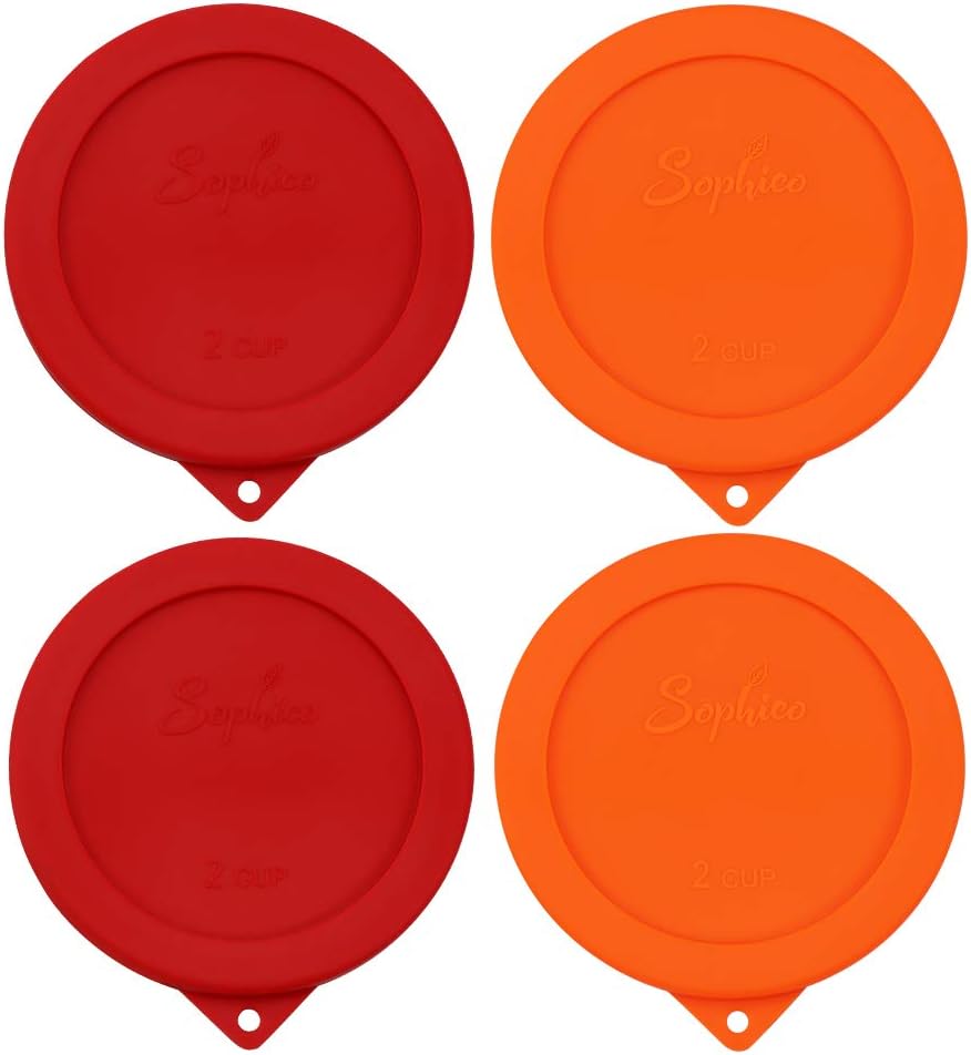 Sophico 2 Cup Round Silicone Storage Cover Lids Replacement for Anchor Hocking and Pyrex 7200-PC Glass Bowls (Container not Included) | Red-Orange | 4 Pack