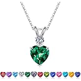 Iefil Heart Birthstone Necklaces for Women - S925 Sterling Silver Necklace 1.2 Ct Genuine or Created Birthstone Jewelry Birthday Gifts for Women