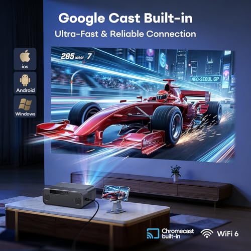 Boldever 1500 ANSI Google TV Smart Projector, 4K Projector with WiFi and Bluetooth, 20W HiFi Speaker, Auto Focus & Auto Keystone, HDR10, Portable Movie Projecteur for Outdoor and Indoor Home Theater