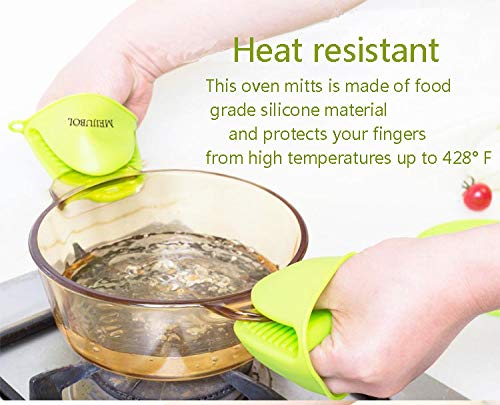 MEIJUBOL Silicone Oven Mitt Potholder Grip Heat Resistant Pinch Finger Protector Set of 2 Pairs (Green and Orange) for Kitchen Cooking Baking Protect Finger from Hot Plate Pot Dish and Bowl - Thumbnail 3