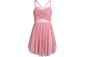 TiaoBug Girls Spaghetti Chiffon Ballet Dance Dress Gymnastics Leotard Overlay Lyrical Ballerina Dance Costume