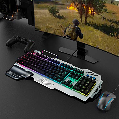 RedThunder K900 Gaming Keyboard - RGB Backlight, Phone Holder, Hand Rest, Brushed Metal Cover, 25 Keys Anti-Ghosting - Durable, Ergonomic, Quiet, Waterproof - Computer Laptop PC Mac Gamer