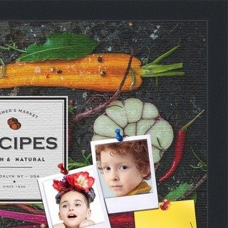 PinPix decorative pin cork bulletin board made from canvas, Recipe Board with Root Vegetables 18x12 Inches (Completed Size) and framed in Satin Black (PinPix-Group-36)