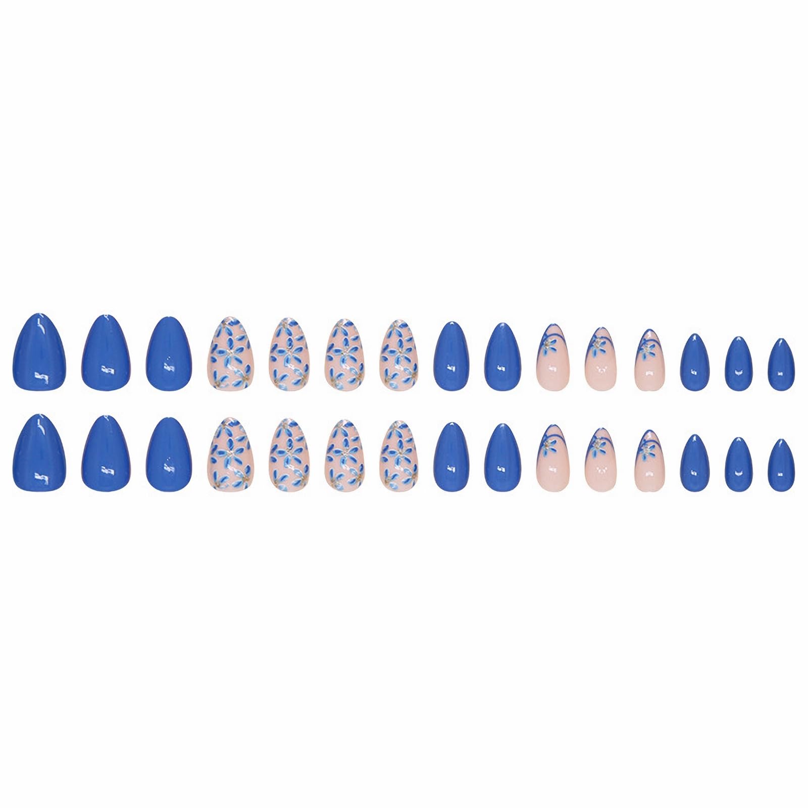 MISUD Press on Nails Short Almond Fake Nails Glossy Glue on Nails Summer Blue Acrylic Nails Stiletto Artificial Nails Cute Flower Stick on False Nails with Design 30pcs - Image 2
