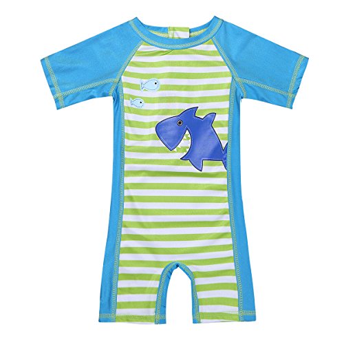 YiZYiF Baby Boys Toddler Stripes Short Sleeve UPF 50+ UV Protective Swimsuit Bathing Suit Shark(Sky Blue) 6-12 Months