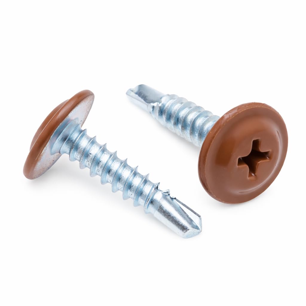4.2 mm x 19 mm Multi-color Self-tapping, Self-drilling Montage Screws Phillips, Fine Thread and Flat Head, Powder Coated RAL8003 Clay brown, Hardened Steel Screws for Thin Steel Parts (250 pcs)