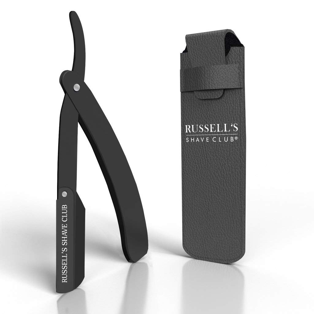 Russell's Shave Club® Cut Throat Razor Kit, Professional Barber Single Edge Beard Shaping Razor, Travel Pouch Included