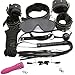 Eastern Delights 9 Pcs Soft PU Restraint Kits Fetish Bondage Wear Devices Locking Ankle Cuffs Slave Collar Handcuffs Flogger Eyemask Rope with Mini Av Massager