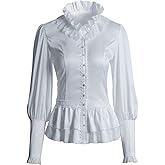 VANGARSUN Women Vintage Victorian Long Sleeve Corset Top Lace Ruffled Blouse Stand Collar Shirts
