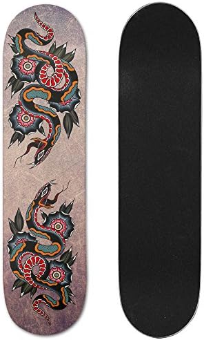 Spotted Snake And Black Flower Buds Pro Maple Skateboard Best Gift Sports Toy