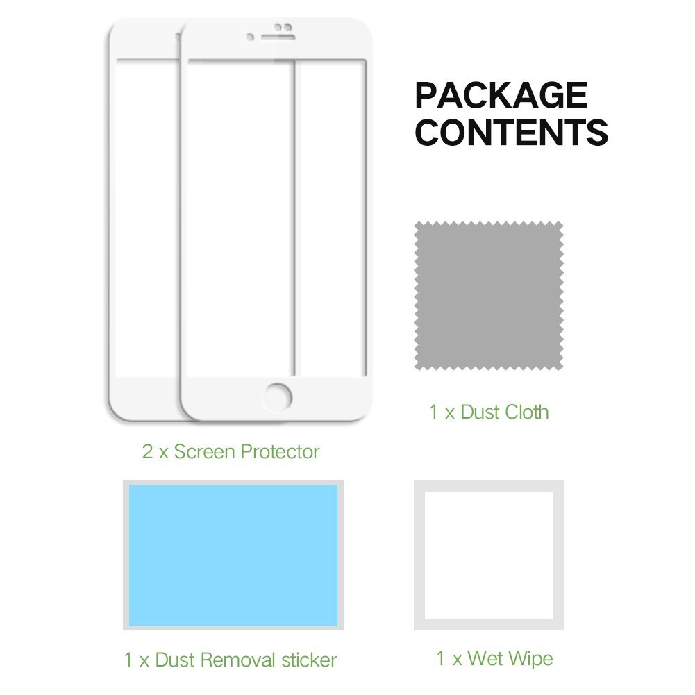 EyeO2 White Screen Protector for iPhone 7 Plus, 8 Plus Full Cover HD Tempered Glass Screen Guard 9H High Sensitivity & Anti-scratch Cell Phone Accessories iPhone 7/ 8 Plus Screen Film [2 Pack]