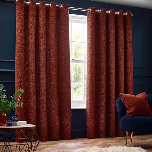 Paoletti Galaxy Par De Cortinas con Ojales – Cortinas De Chenilla Opulentas Forradas Opacas (Cobre – 117x183cm)