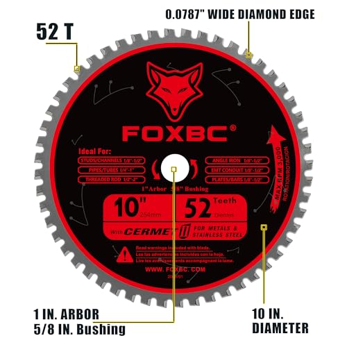 FOXBC 10 Inch Metal Steel Cutting Saw Blade 52 Teeth, 1" Arbor photo 7